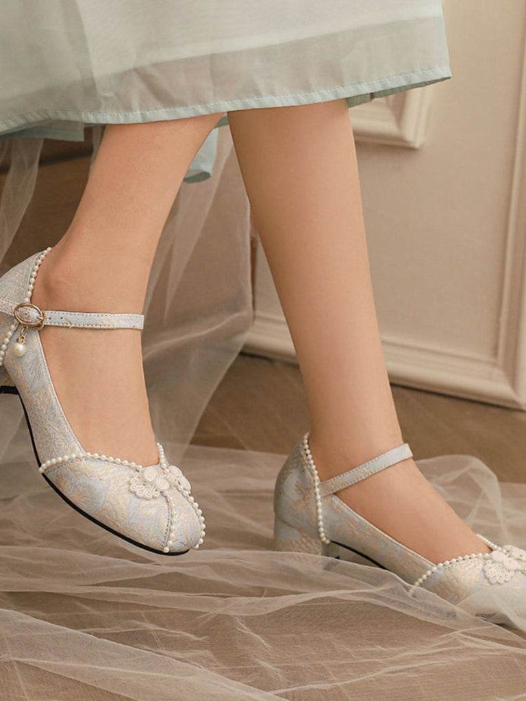 Blumen Jacquard Perle Mary Jane Klobige Absätze