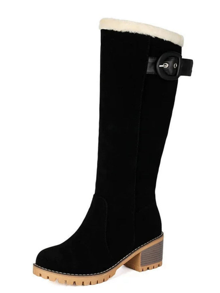 Wildleder Schnalle Kunstpelz Kniehohe Stiefel
