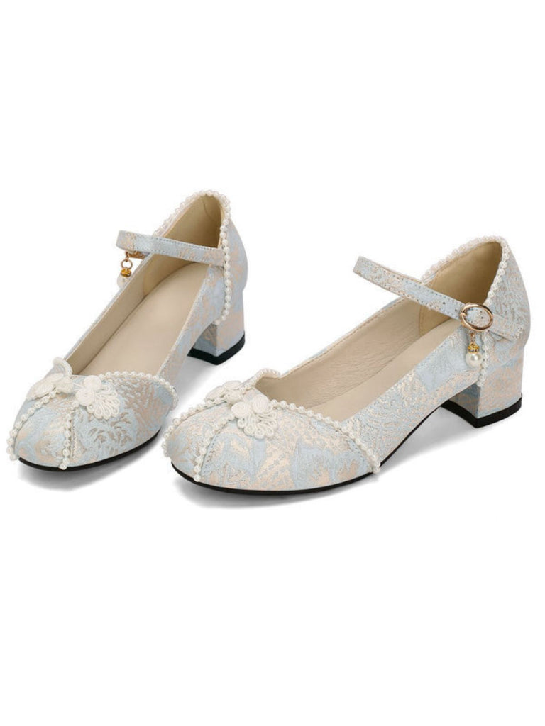 Blumen Jacquard Perle Mary Jane Klobige Absätze