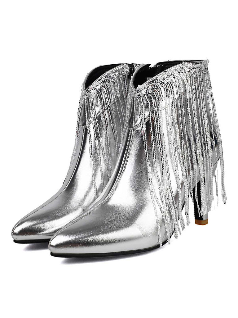 Metallisch Quaste Spitzer Spitze Stiletto Chelsea Stiefel