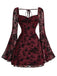 Schwarz 1950er Spitze Blumen Bischofsärmel Kleid