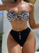 Schwarz 1970er Leopard Metall Taste Trägerlos Bikini Set