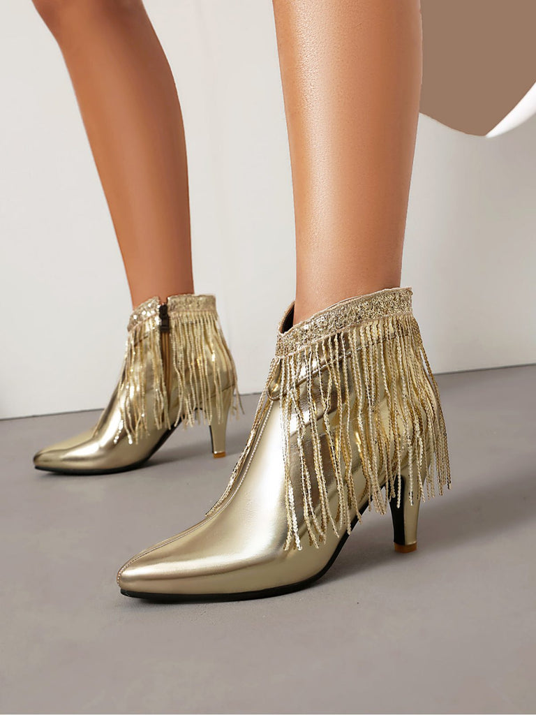 Metallisch Quaste Spitzer Spitze Stiletto Chelsea Stiefel