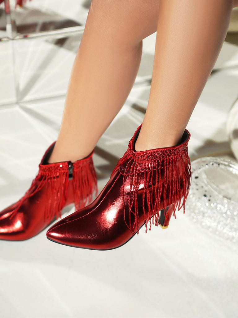 Metallisch Quaste Spitzer Spitze Stiletto Chelsea Stiefel