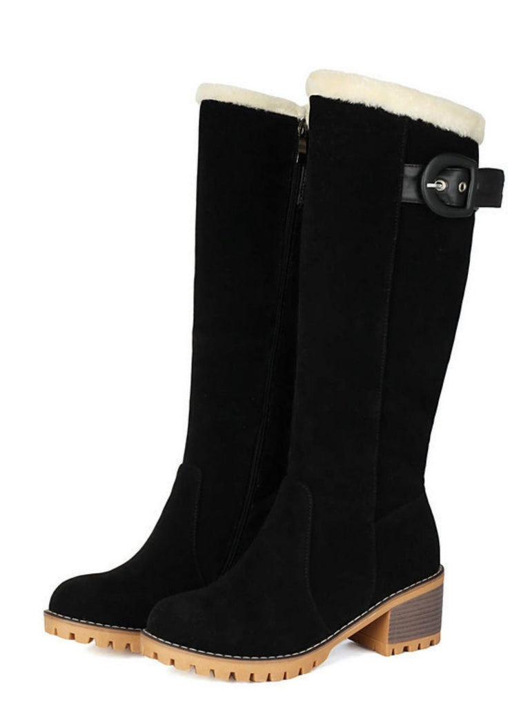 Wildleder Schnalle Kunstpelz Kniehohe Stiefel