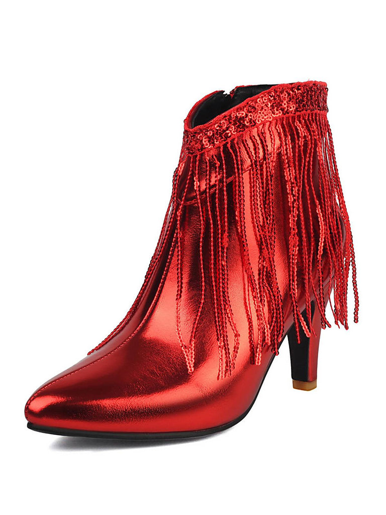 Metallisch Quaste Spitzer Spitze Stiletto Chelsea Stiefel
