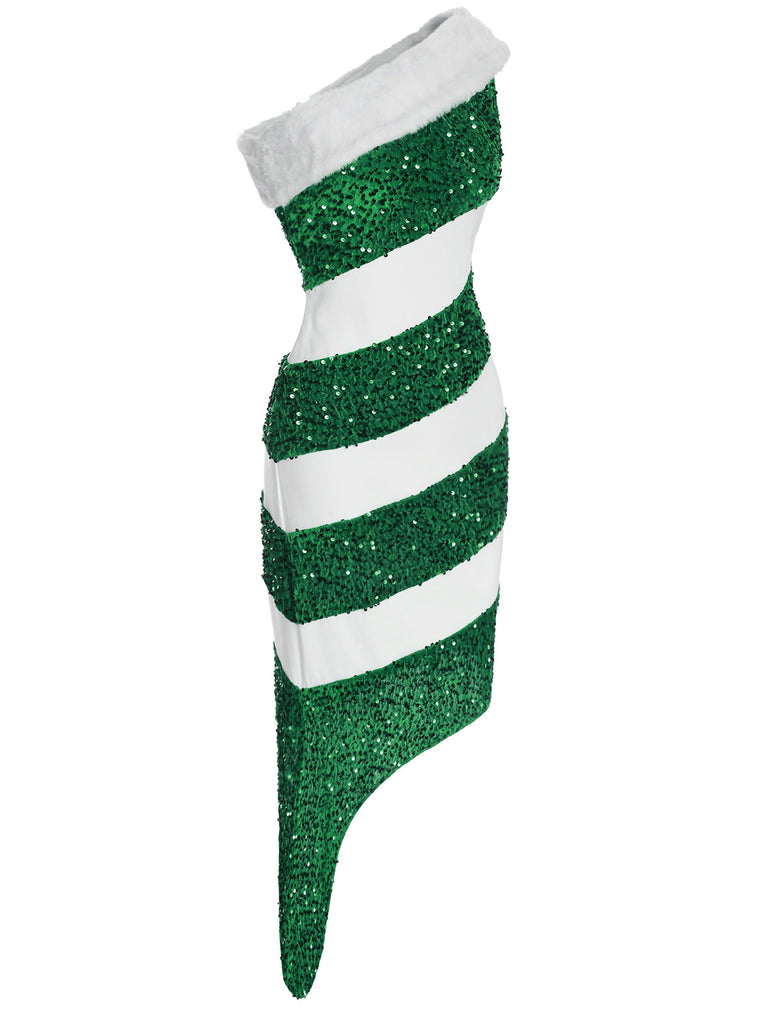 Grün 1960er Weihnachten Zuckerstange Off-Shoulder Kleid