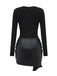 1980er Faux Leder Bogen Langarm Kleid