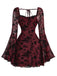 Schwarz 1950er Spitze Blumen Bischofsärmel Kleid