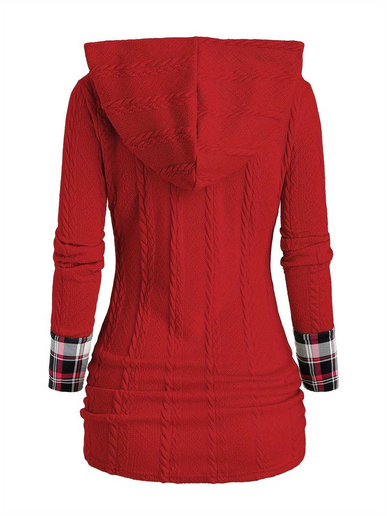 1940er Stricken Plaid Tasten Hooded Pullover