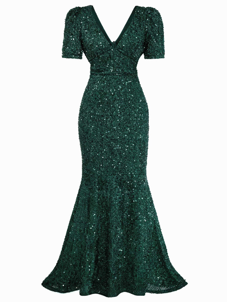 1930er Pailletten Bogen Maxi Meerjungfrauen Kleid