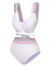 1940er Regenbogen Schnürung Patchwork Gurt Bikini Set