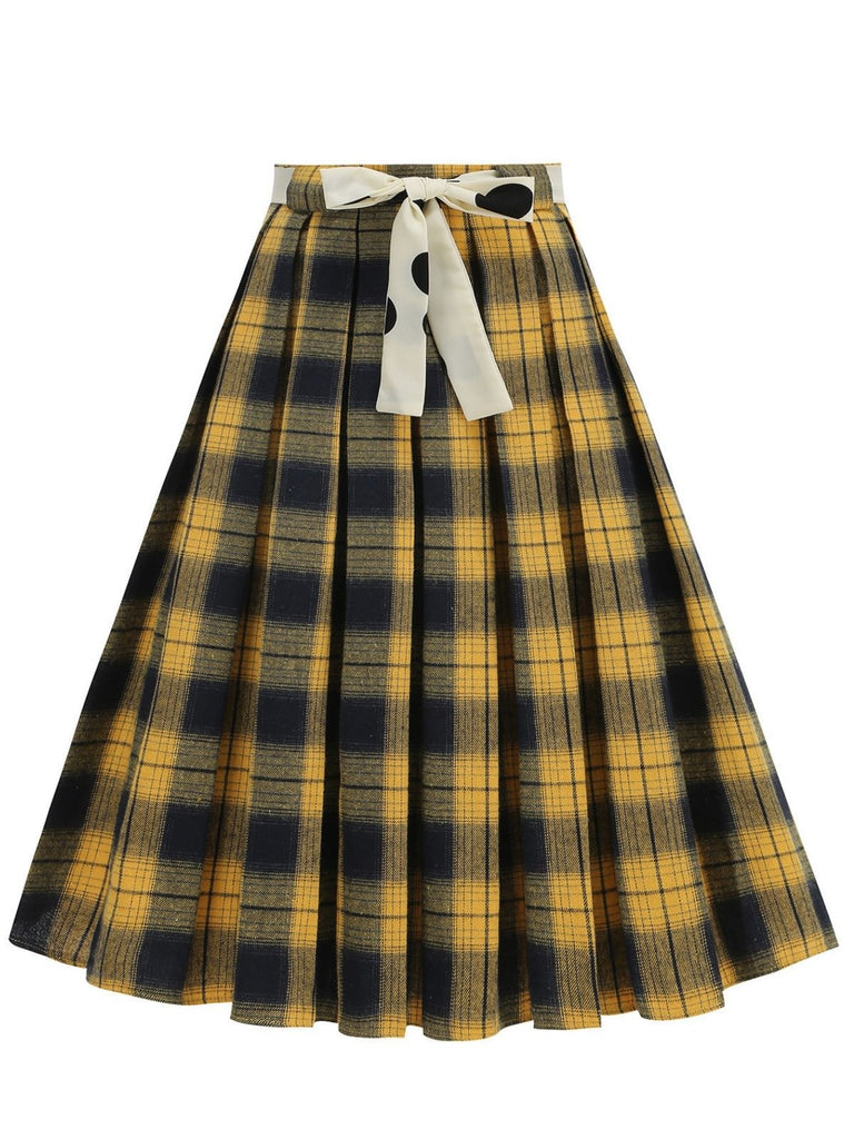 1950er Polka Dot Gürtel Plaid Plissiertes Rock