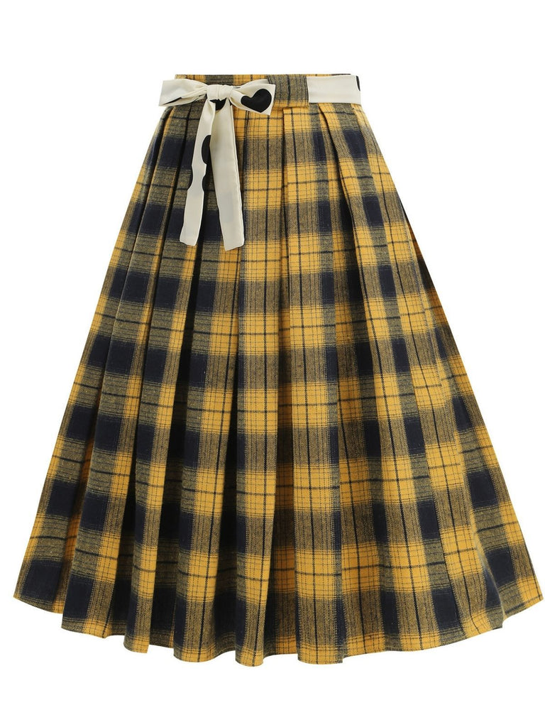 1950er Polka Dot Gürtel Plaid Plissiertes Rock