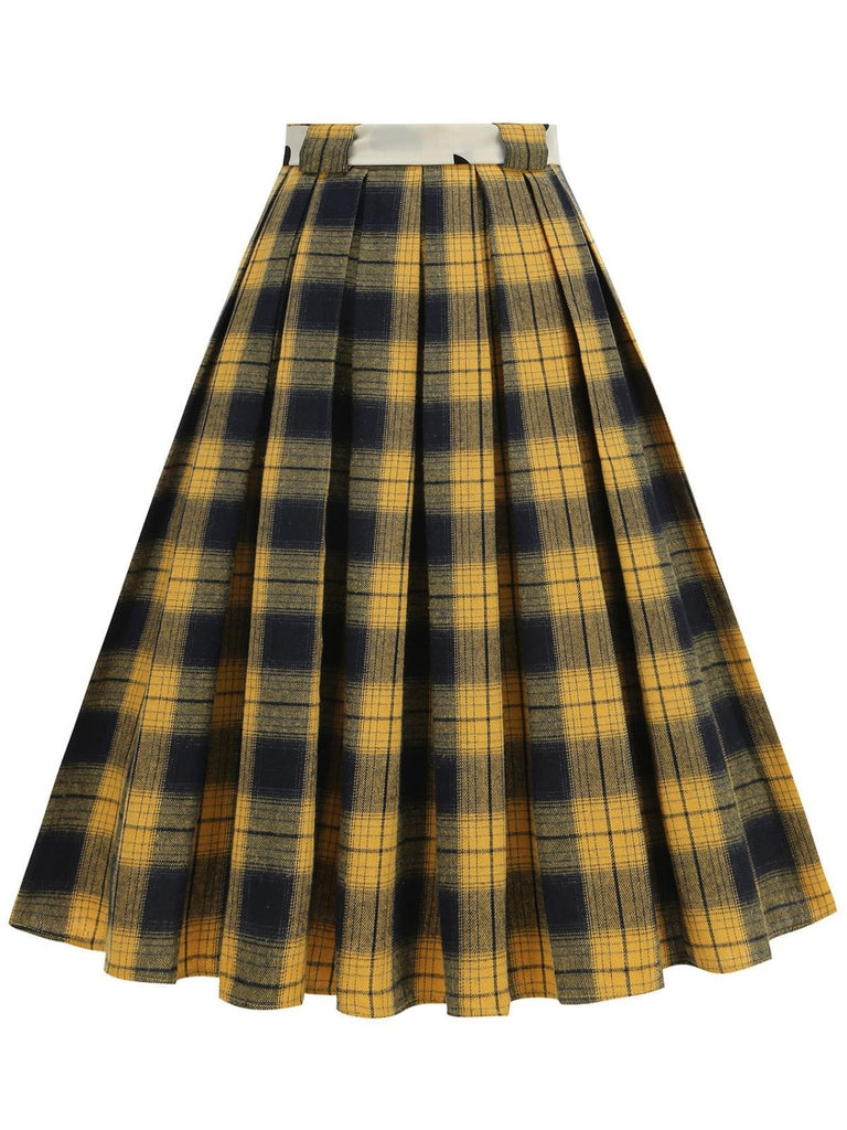1950er Polka Dot Gürtel Plaid Plissiertes Rock