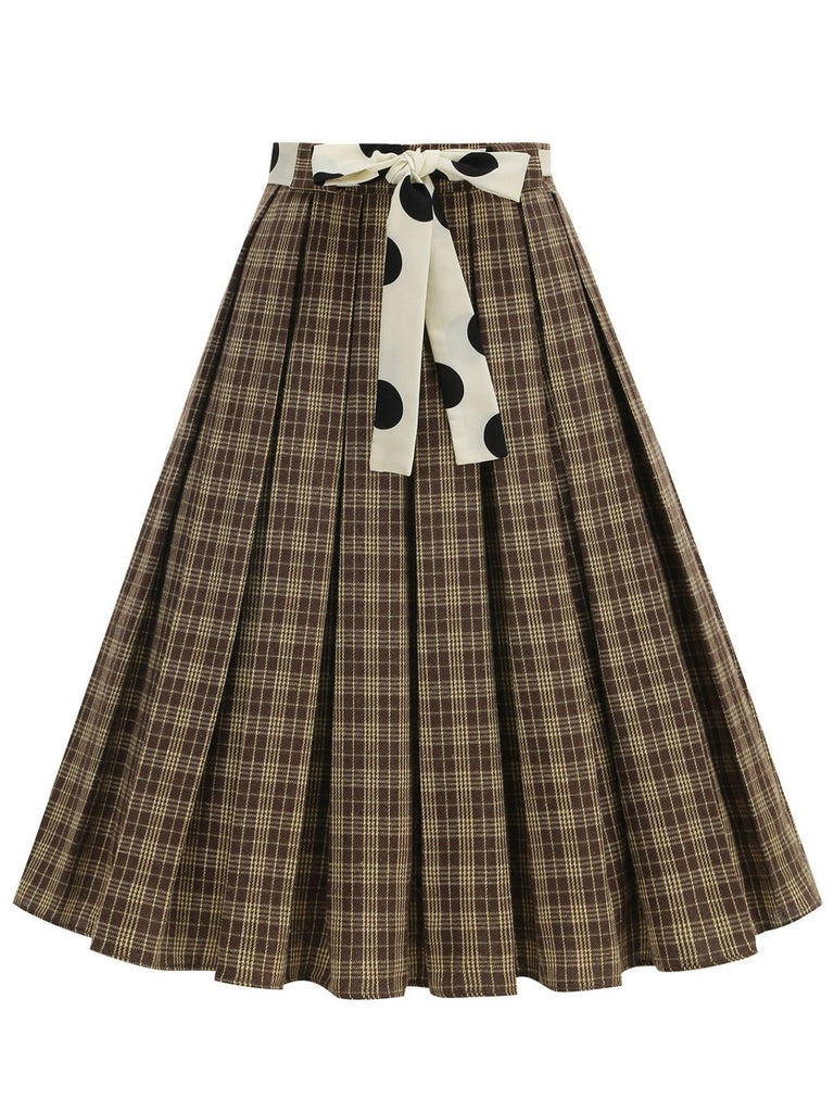 1950er Polka Dot Gürtel Plaid Plissiertes Rock