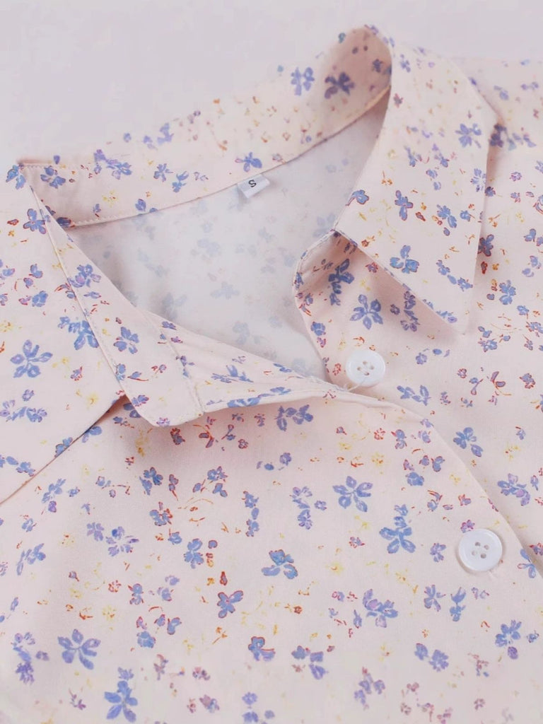 Blassrosa 1940er Blazer Kragen Blumen Gürtel Kleid