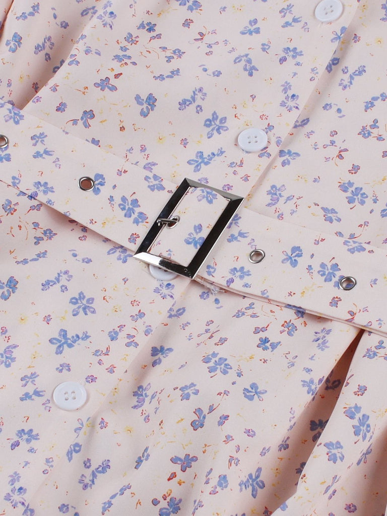 Blassrosa 1940er Blazer Kragen Blumen Gürtel Kleid
