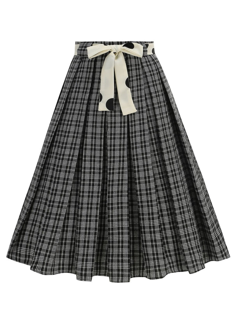 1950er Polka Dot Gürtel Plaid Plissiertes Rock