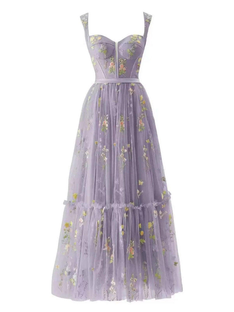 Gelb 1930er Blumen Netz Stäbchen Schnürung Kleid