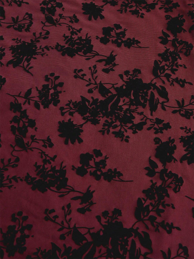 Schwarz 1950er Spitze Blumen Bischofsärmel Kleid