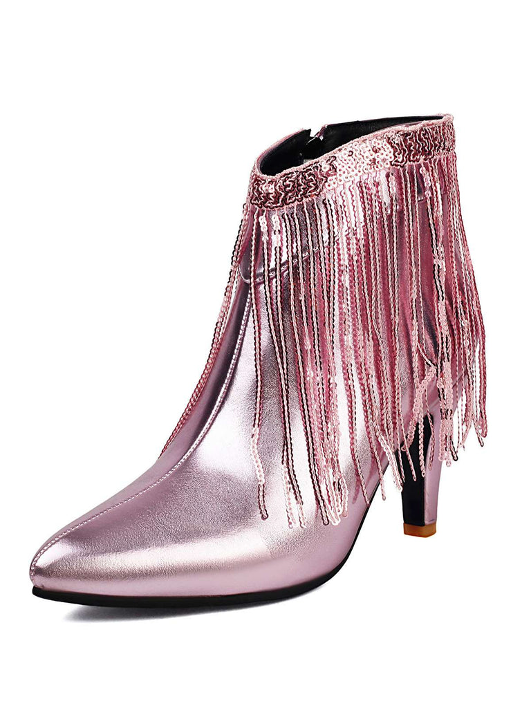 Metallisch Quaste Spitzer Spitze Stiletto Chelsea Stiefel