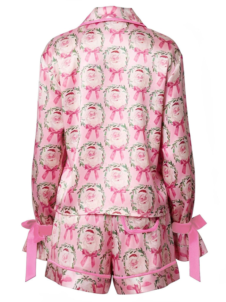 2PCS 1960er Weihnachten Langarm Taste Pyjama Set