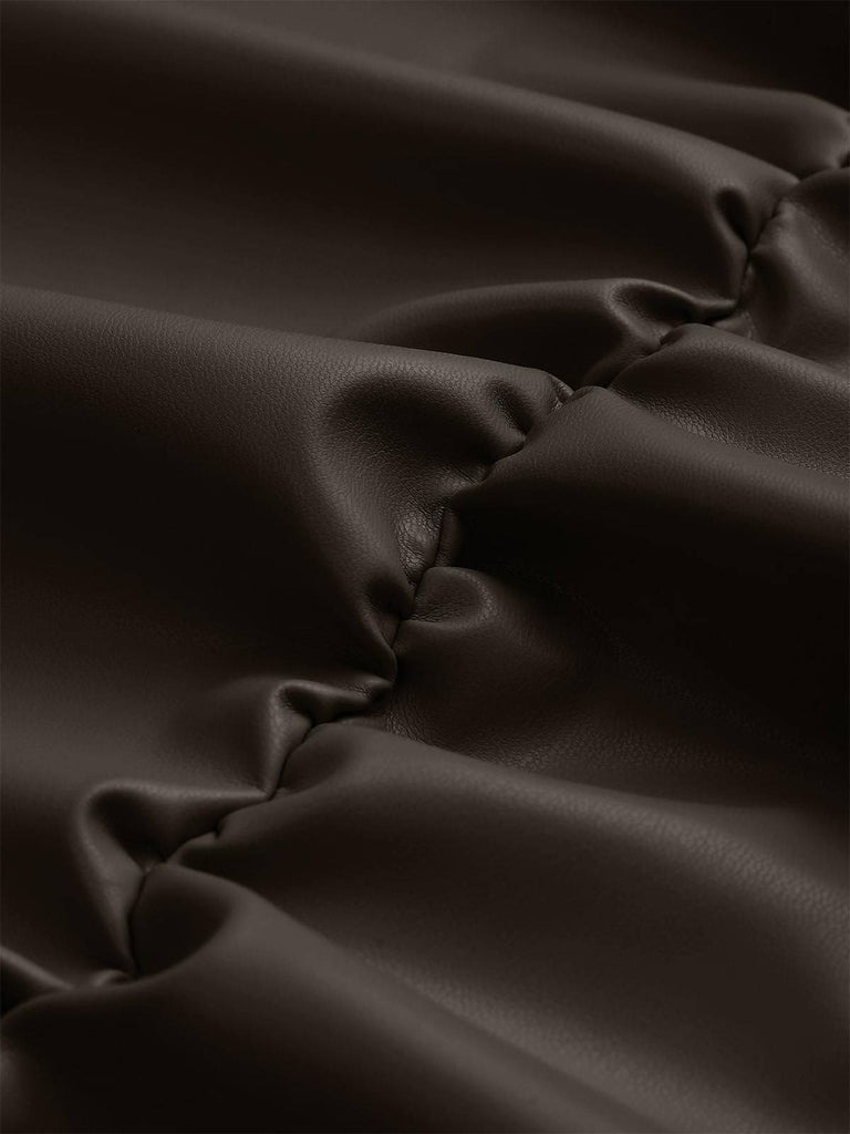 1980er Faux Leder Bogen Langarm Kleid