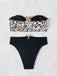 Schwarz 1970er Leopard Metall Taste Trägerlos Bikini Set