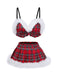 Rot 1960er Plaid Roher Saum Pyjama Sets