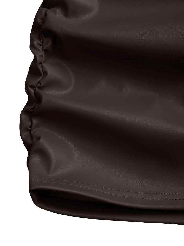 1980er Faux Leder Bogen Langarm Kleid