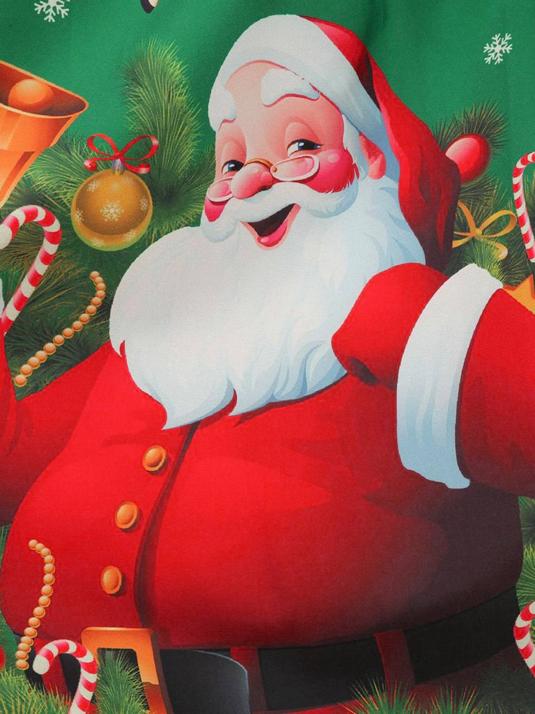 1950er Weihnachtsmann Schneeflocke U-Kragen Swing Kleid