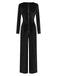 1970er Samt Tief V-Ausschnitt Langarm Jumpsuit