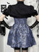 2PCS Schwarz & Blau 1980er Gothic Kap Strickjacke & Blumen Besticktes Kleid