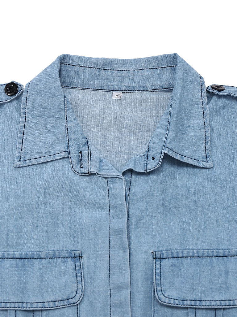 Hellblau 1950er Denim Taste Revers Romper