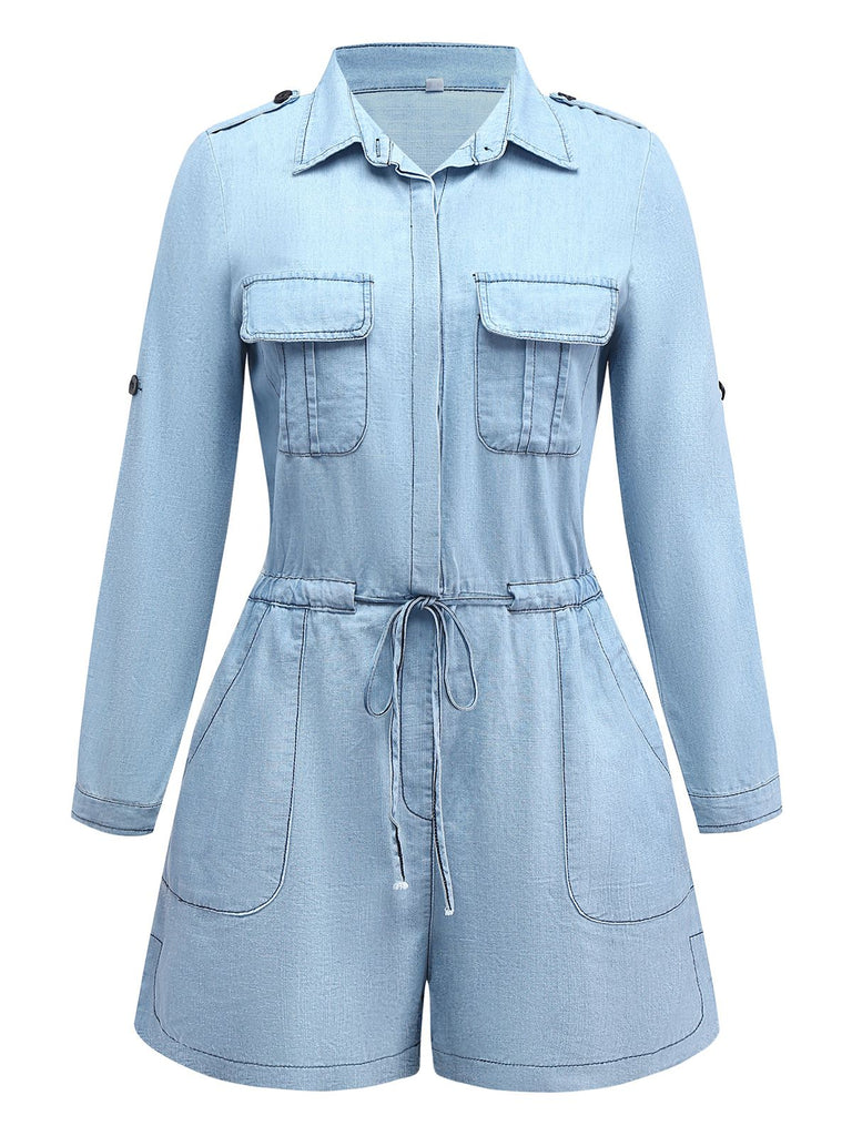 Hellblau 1950er Denim Taste Revers Romper