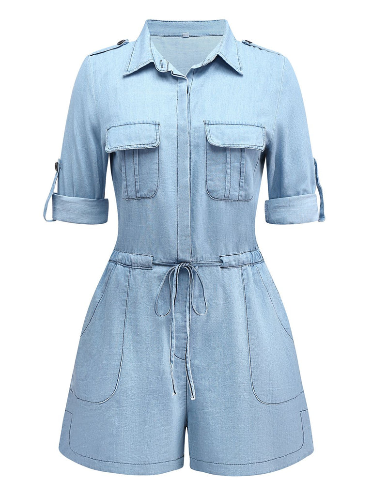 Hellblau 1950er Denim Taste Revers Romper