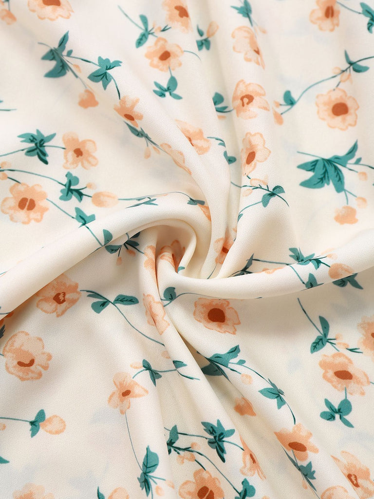 Gelb 1940er Blumen Quadratischer Hals Kleid