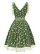 Grün 1950er Gänseblümchen Netz Swing Kleid