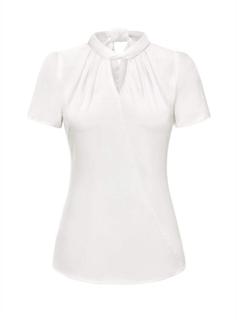 2PCS 1930er Weiß Satin Bluse & Grau Nadelstreifen Hosen