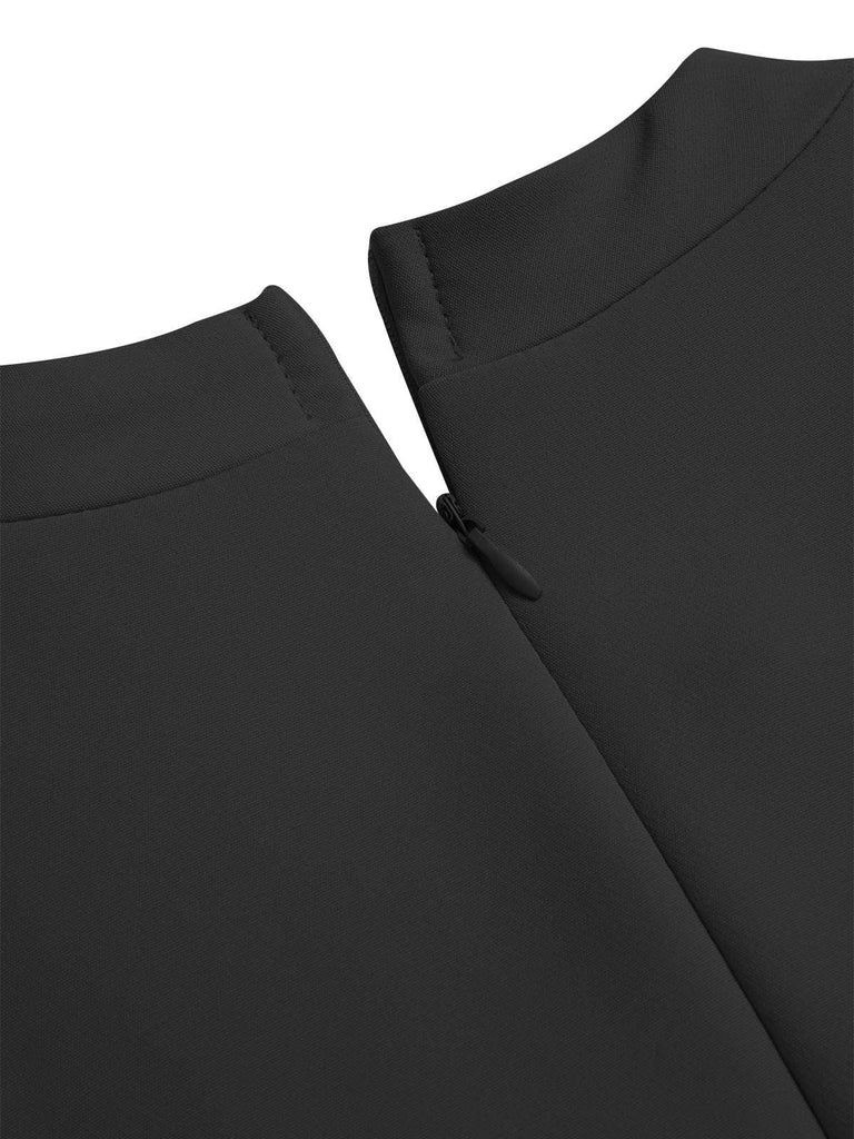 Schwarz 1960er Solide Stehkragen Ärmellos Romper