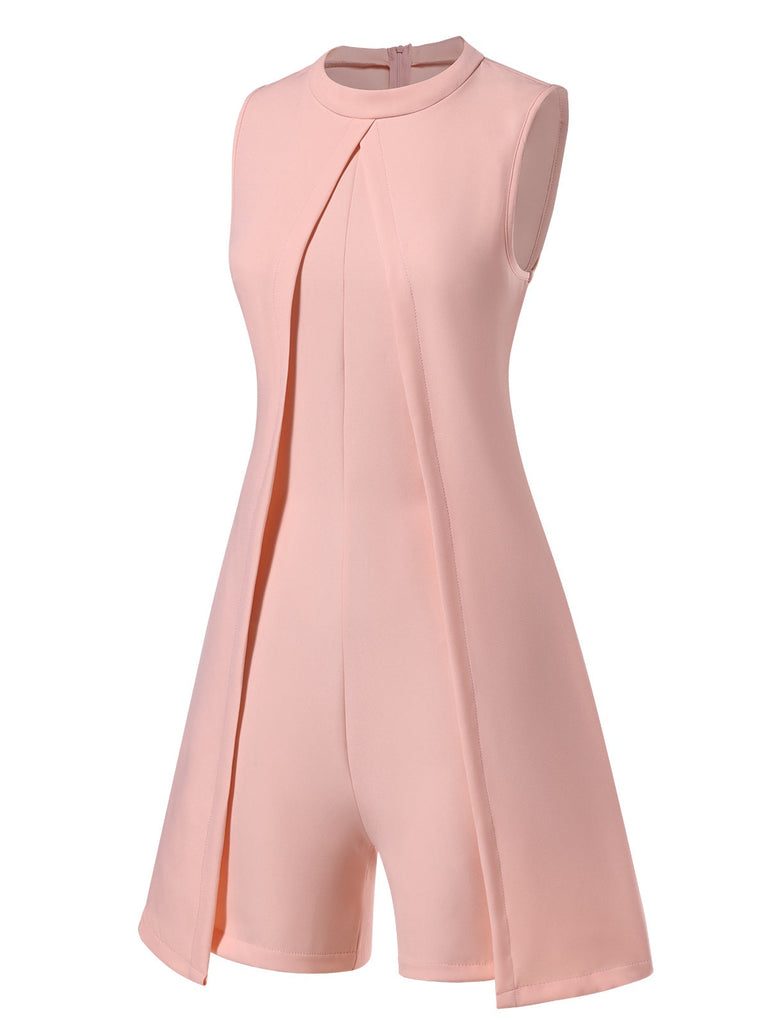 Schwarz 1960er Solide Stehkragen Ärmellos Romper