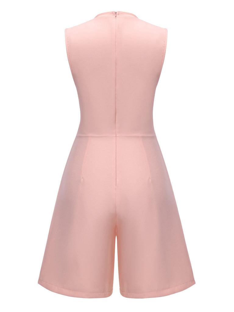 Schwarz 1960er Solide Stehkragen Ärmellos Romper