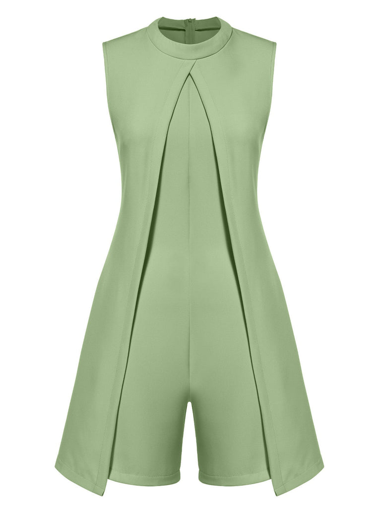 Schwarz 1960er Solide Stehkragen Ärmellos Romper