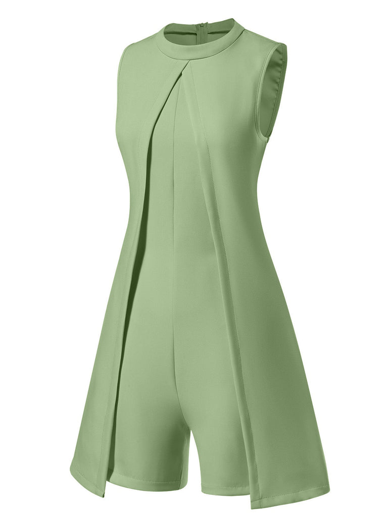 Schwarz 1960er Solide Stehkragen Ärmellos Romper