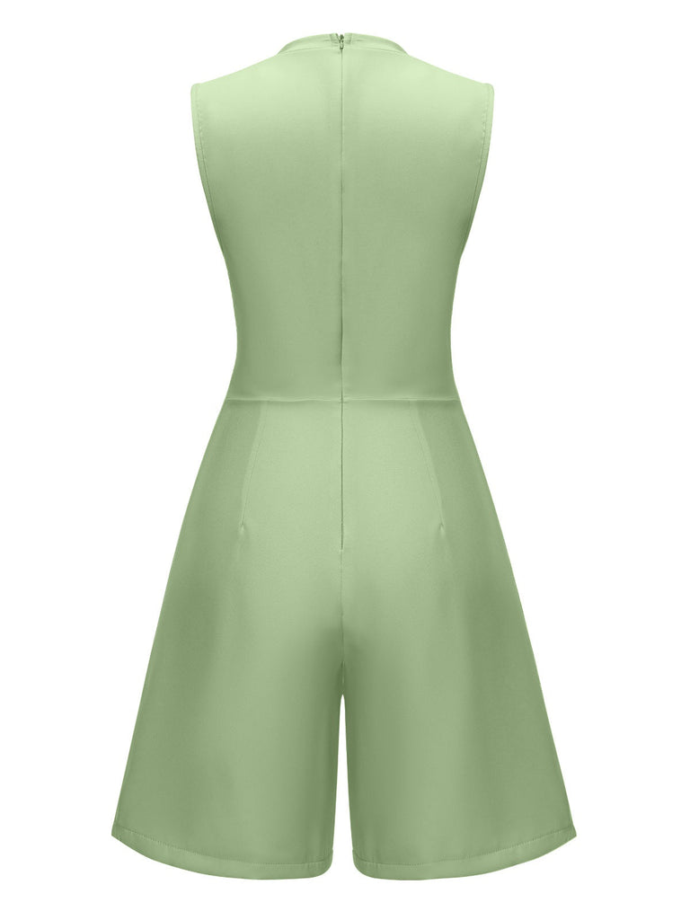 Schwarz 1960er Solide Stehkragen Ärmellos Romper