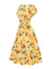 Gelb 1950er Hortensie Blumen Gerüschtes Kleid