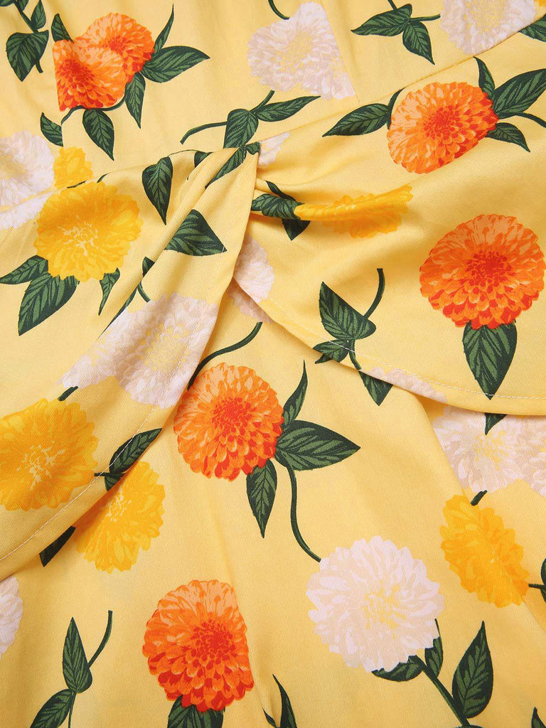 Gelb 1950er Hortensie Blumen Gerüschtes Kleid