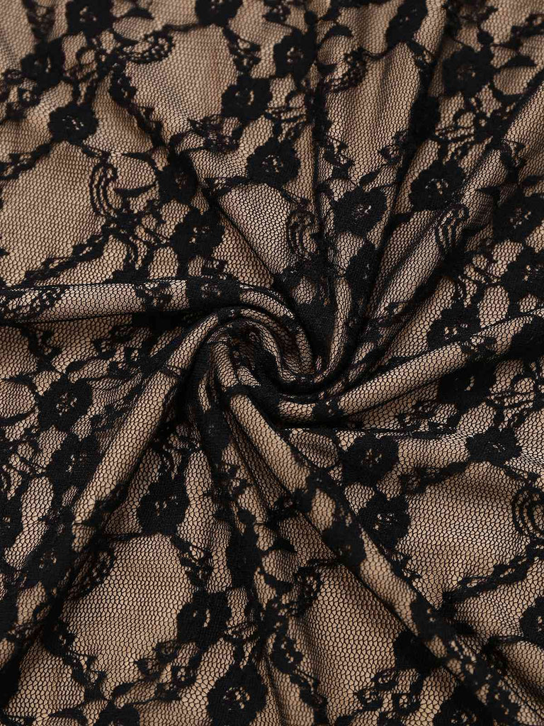 Khaki 1960er Spitze Patchwork Spaghetti Träger Enges Kleid