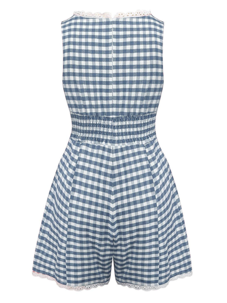 1950er Baumwolle Spitze Patchwork Gingham Plaid Romper
